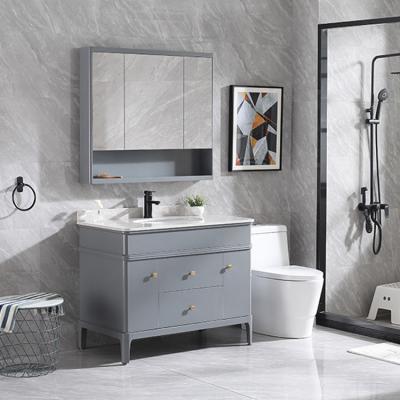 China Good Selling Modern Gray Color Basin Bathroom Mirror Europe Design Bathroom Vanity Sink Cabinet for sale