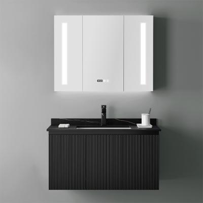 China Modern China Supplier Small Black Bathroom Sink Vanity Cabinet Wall Mounted With Led Mirror for sale