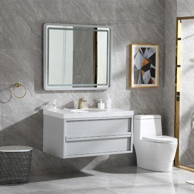 China Modern Wholesale Washroom Bathroom Vanity Cabinet Modern Wash Basin Sets With LED Mirror Manufacturer for sale