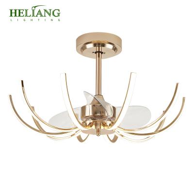 China Modern Modern Acrylic Black Finish Dimmable Ceiling Fan Smart Remote Control Light for sale