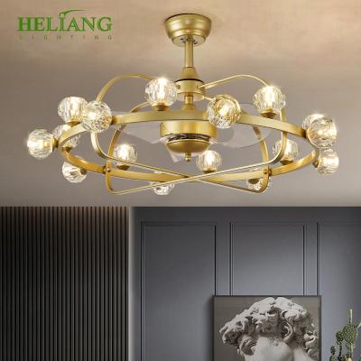 China Modern Hot Sale Modern Ceiling Fan With Chandelier Lights Invisible Crystal Ceiling Fan Lamp The European Factory Directly for sale