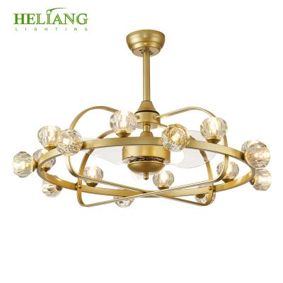 China Crystal Chandelier Pendant Fixture Retractable Modern Blades LED Ceiling Fans Remote Control Light for sale