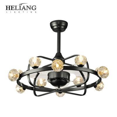 China Simple Modern Nordic Ceiling Fan Dining Room Chandelier Fan Modern Crystal Chandelier Living Room Lamp Fan for sale