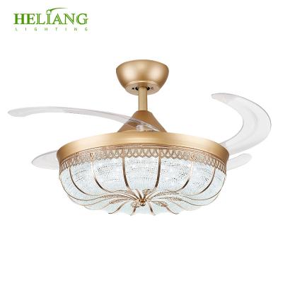 China Modern 42 Inch Bladeless Retractable Blade Ceiling Fan Chandelier With Fan Remote Dimmer To Change Color Manufacturers Wholesale for sale