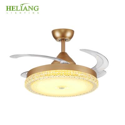 China Modern Bedroom Dining Room 4 Blade Leaf Hidden Retractable Ceiling Fan With Light Remote Control Manufacturers Sell Like Hot Cakes for sale