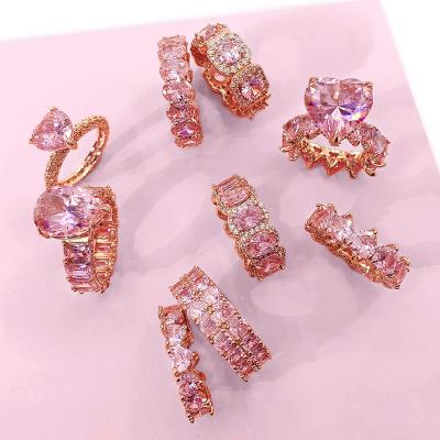 China Women's CLASSIC Zircon FOXI Heart Ring Baguette Eternity Band Ice Pink Pear Cut Diamond Ring for sale