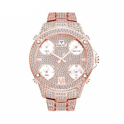 China Brand new design five dial automatic date 2022 full iced out diamond hip hop jewelry stainless steel digital round dial watch for sale