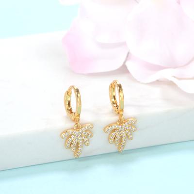 China CLASSIC West Coast Style Coconut Tree Bling Zircon Gold Plated Copper Alloy Silver Plated Stud Earrings for sale