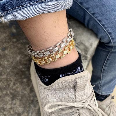 China Fashion Hot Selling Punk Luxury Bling Zircon Cuban Chain 18k Gold Plated Lock Chain Anklet Chain For Women for sale