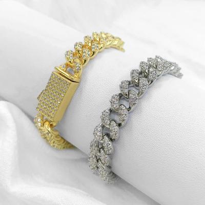 China Trendy Miami Charm Chains Hip Hop Style Link Chain Bracelet Iced Out Zircon Luxury Gold Plated Pointed Cuban Chain For Women And Men for sale