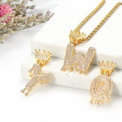 China Hot Selling Luxury Imperial Letter Pendant Jewelry Bling Diamond Gold Plated Silver Plated Crown Initial A-Z Pendant for sale