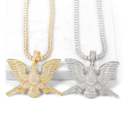 China HIP HOP Miami Style Eagle Pendant Necklace Iced Out Zircon 3A Gold Plated Pendant Necklace For Women And Men for sale