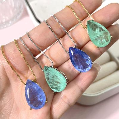 China CLASSIC Luxury Jewelry Necklace Iced Out Pear Shape 20*12mm Zircon Gold Plated Pendant Necklaces For Women for sale