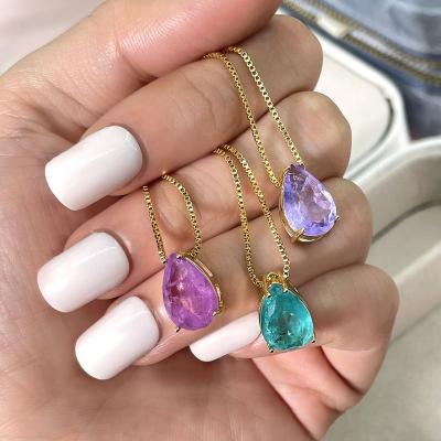 China CLASSIC hip hop style jewelry necklace iced out pear shape 12*8mm zircon gold plated pendant necklaces for women for sale