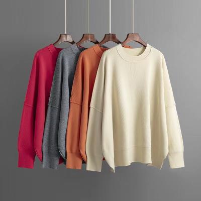 China Anti-wrinkle Winter Crew Neck Long Sleeve Oversize Casual Women Knitted Pullover Solid Sweater Women's Sweaters for sale