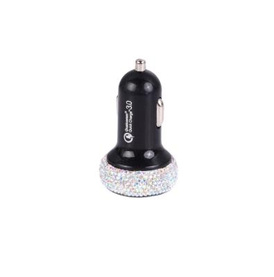 China Bling Diamond Dual Cushion Women Girls Smartphone Charging USB Car Adapter Car Charger With Led Display for sale