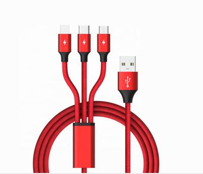 China Mobile Phone OEM Logo 6Feet USB Data Cable 3 in1 Nylon Braided Aluminum Alloy 2A Fast Charging Mobile Phones for sale