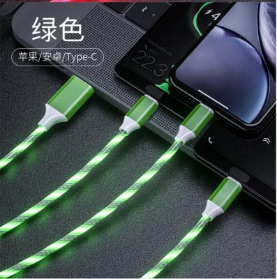 China Mobile Phone 3 in 1 Luminous Visible LED Light USB Micro/Type-C Overflowing Data Cable for Android Huawei Phones for sale