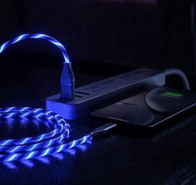 China Cell Phone LED Luminous EL Flowing Light Up USB Mobile Phone Charger Data Cable For iPhone Android Type-C for sale