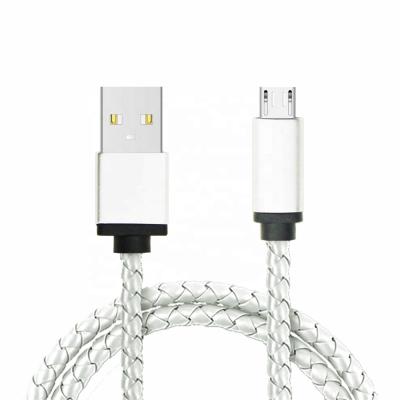 China Mobile Phone USB Leather Braided Cable Micro USB 2.4A Fast Charging Cable For Android Smartphones for sale