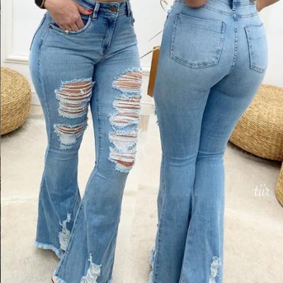 China LS852 Women Breathable Jeans Stretch Vertical Stripe Jeans Casual Bootcut Denim High Stretch Long Jeans Flare for sale