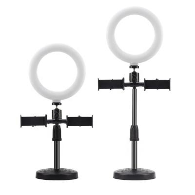 China Portable 6 Inch Sufficiency Desk Light Shine Adjustable Selfie Ring Light with 2 Cell Phone Holders for Live Stream for sale