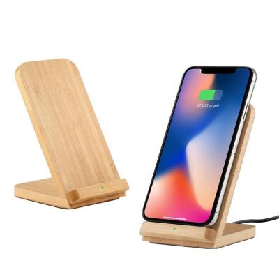 China WEIDUN Microphone 2 in 1 Dual Coils Bamboo Fast Charger Wireless Stand Wood Charging 10w for sale