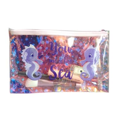 China Promotional portable ziplock clear holographic package factory price pvc bag /pvc document cosmetic bag for sale