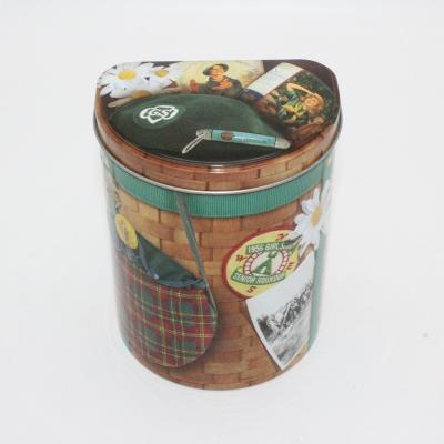 China Custom Food Storage Box OEM Pattern Semicircle With Tin Can Nylon Rope Candy Box Lunch Tin Box For Student Kids Use Tin Can for sale