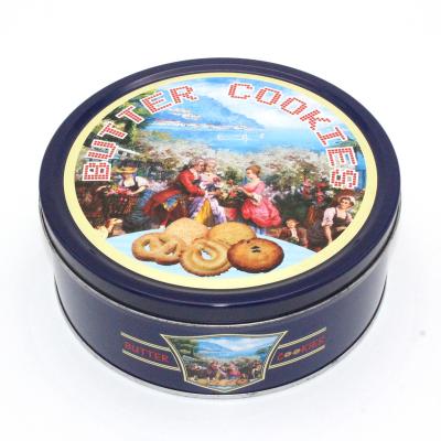 China Hot Selling Industrial Type Recyclable Blue Round Metal Candy Box Tin Packing Containers Biscuit 340g/12oz Food Place of Origin for sale