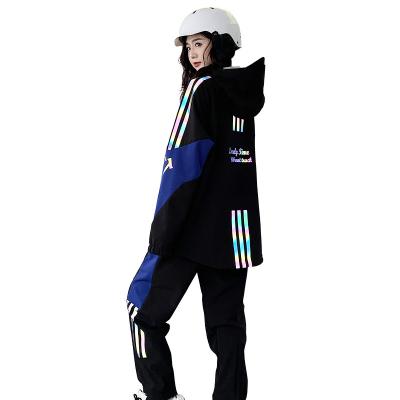 China Fashion Breathable Women's High Waterproof Windproof Black Snowboarding Ski Jacket And Pants for sale