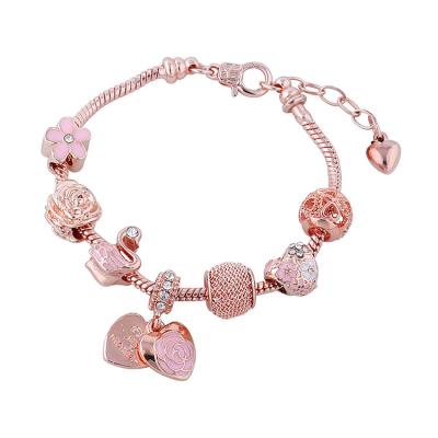 China Free Selling Best Lead and Nickel Free Bangle Rose Gold Rhinestone Crystal Flower Heart Charm Bangle Flower Drop Oil Bracelet for sale