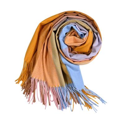 China 2021 Fashion Luxury Fashion Autumn Winter Neck Scarf Warm Two-tone Imitated Cashmere Scarf For Women for sale