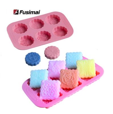 China Home DIY 6 Cavity Viable Mold Ice Purchasing Fusimai Round Square Square Silicone Moon Cake Molds for sale