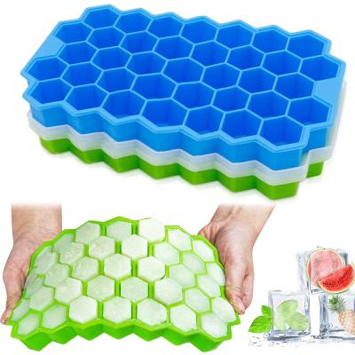 China Viable Stain Honeycomb Silicone Ice Mold With Cover 37 Ice Block Mold Honeycomb Whiskey Ice Mold for sale