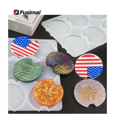 China Viable Diy Tray Round Cup Mat Resin Cup Holder Beverage Cup Protector Silicone Mold Drop Resin Car Coaster Mold for sale