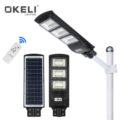 China Three modes of intelligent brightness / managementmen OKELI IP66 waterproof power remote control 20w 40w 60w integrated all in one led solar street light for sale