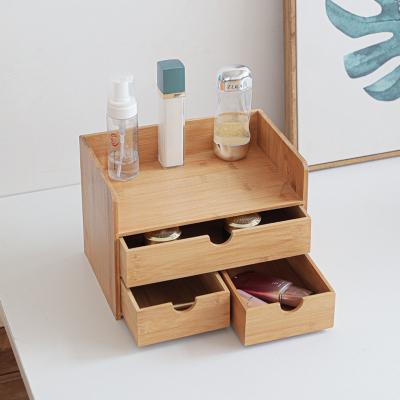 China Cosmetic Storage Box Makeup Drawer Organizer Jewelry Storage Cabinet White Desktop File Bamboo Wooden Sundries Drawers for sale