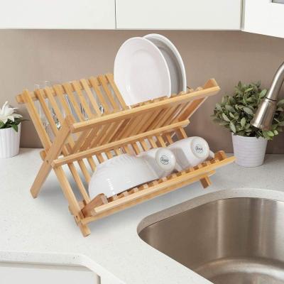 China Sustainable Bamboo Dish Utensil Drainer Drying Rack Dish Rack Kitchen Organizer Rack for sale