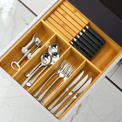 China 100% Pure Viable Drawer Divider Bamboo Desktop Kitchen Tableware Storage Box Silverware Cutlery Organizer for sale