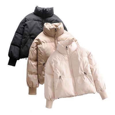 China Classic Stylish Anti-wrinkle Korea Cotton Padded With Zip Pockets Womens Womens Zipper Up Rib Cuff Winter Stripper Jackets Coats for sale