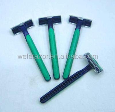 China Twin Blade Disposable Razor Rubber Handle With Lubricant Strip for sale