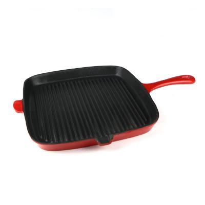 China Marry SJP039 Kitchen Ware Non-stick Cast Iron Barbecue Grill Griddle BBQ Grill Enamel Square Baking Pan for sale