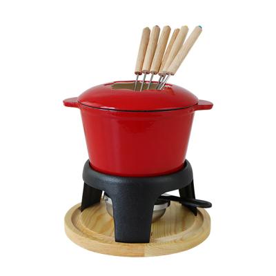 China Wholesale Home.Restaurant.Bar.Hotel.Wedding Cookware Set SJP040 Cooking Mini Fondue Pot Enamel Cast Iron Fondue Pot Set Kitchen Ware Kit for sale