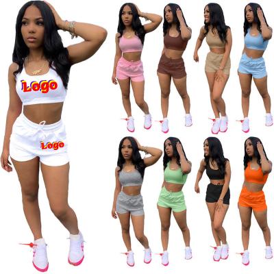 China 2022 Viable Hot Sale Custom Logo Solid Color Women Summer 2 Piece Set Casual Vest Top Shorts Womens 2 Piece Jogger Set for sale