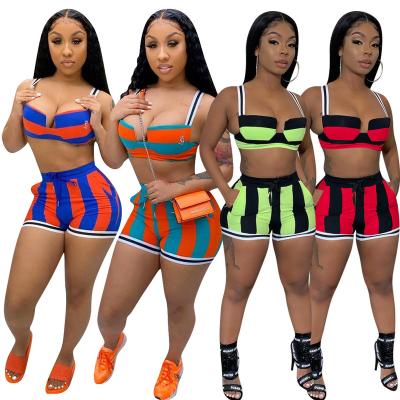 China Viable High Quality Contrast Color Patchwork 3xl Plus Size Two Piece Sets Sleeveless Suspender Top Shorts 2 Piece Set Women Summer for sale