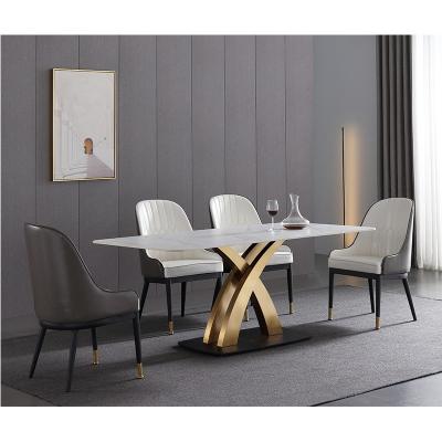 China Furniture Dining Table Sets Stainless Steel Foldable Modern Home Marble Dining Table for sale