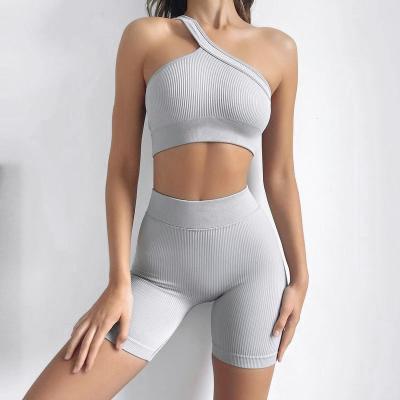 China Solid Irregular Bodycon Mini Short Knitted Two Piece Set Summer Custom Made QUICK DRY One Shoulder One Piece for sale