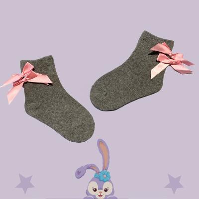 China Custom Viable Solid Color 100% Cotton Children Sock Low Cute Children Socks Princess Bow Socks for sale