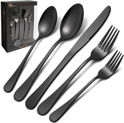 China Amazon Sustainable Hot Selling Flatware Set Stainless Steel Knife Fork Spoons, HEAVY DUTY 20 Pieces With Black Color for sale